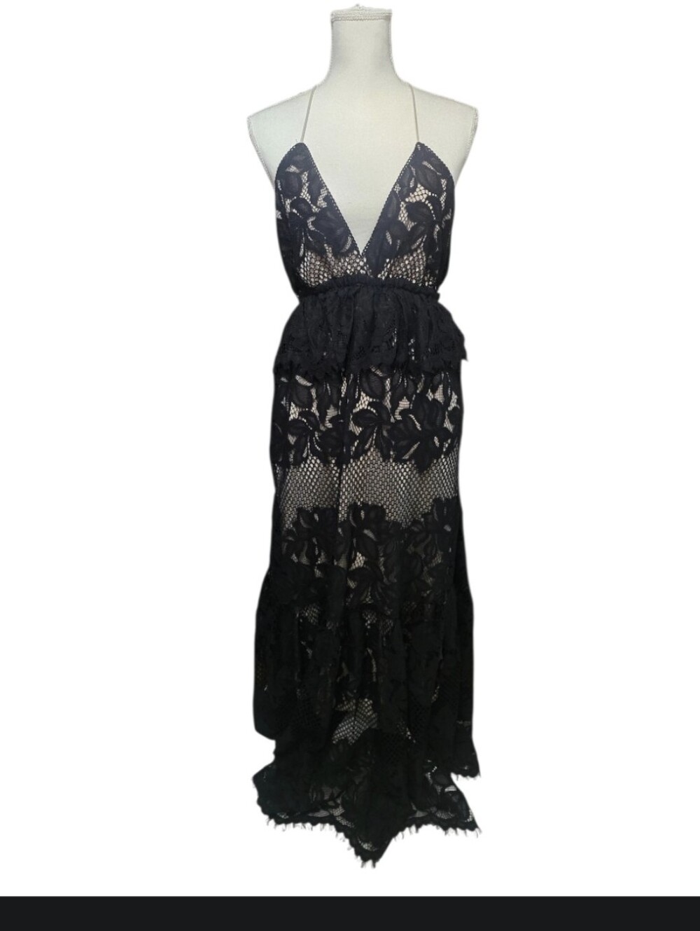 Black Lace Maxi Dress with Open Back